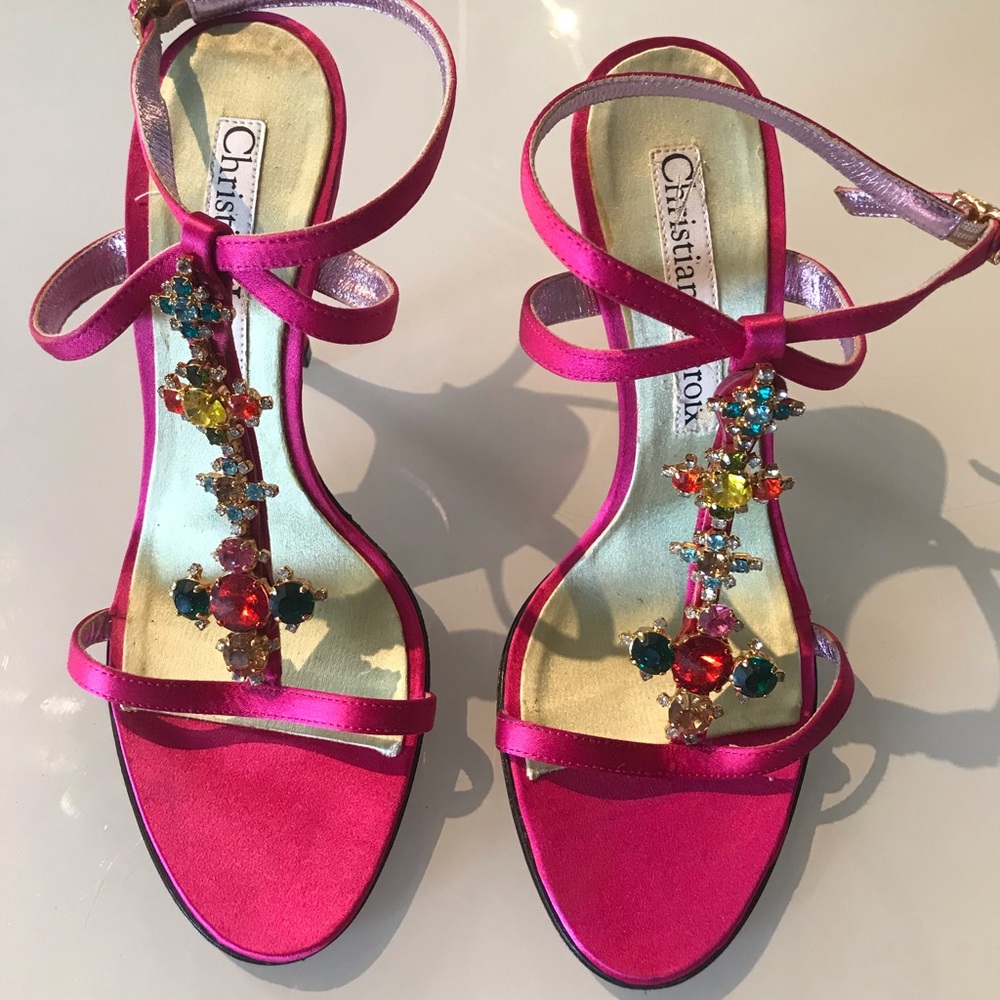 Christian Lacroix jeweled hot pink sandal heel